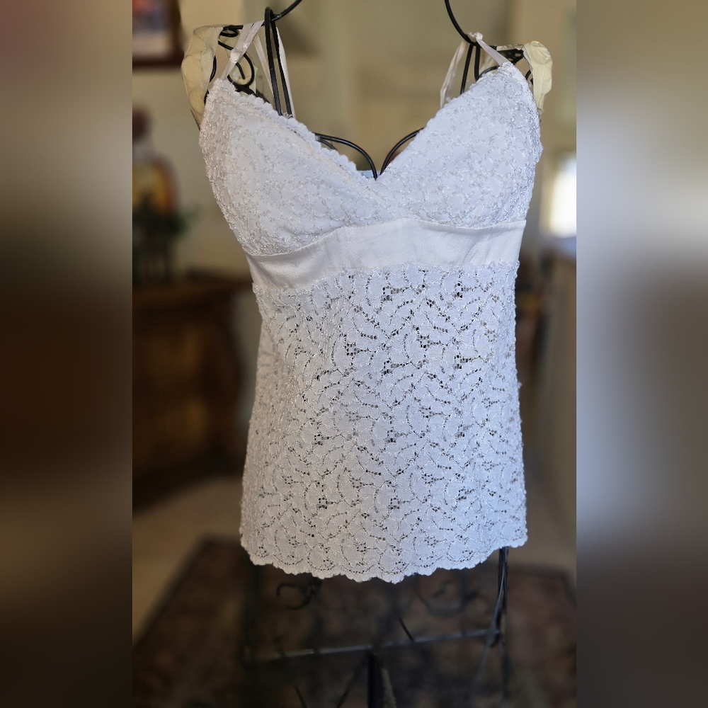 Lace Trim White Camisole Tank Top